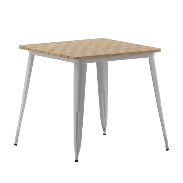 Brown/Silver |#| 31.5inch SQ Commercial Poly Resin Restaurant Table with Steel Frame-Brown/Silver