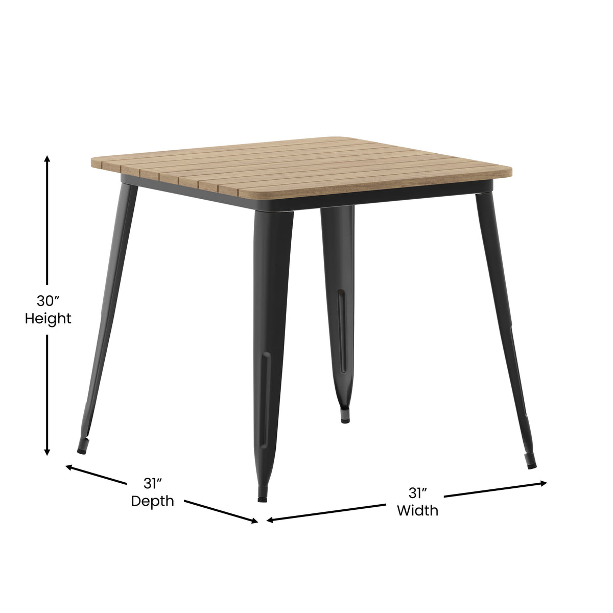 Brown/Black |#| 31.5inch SQ Commercial Poly Resin Restaurant Table with Steel Frame-Brown/Black