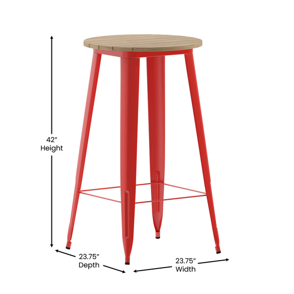 Brown/Red |#| 23.75inch RD Commercial Poly Bar Top Restaurant Table with Steel Frame-Brown/Red