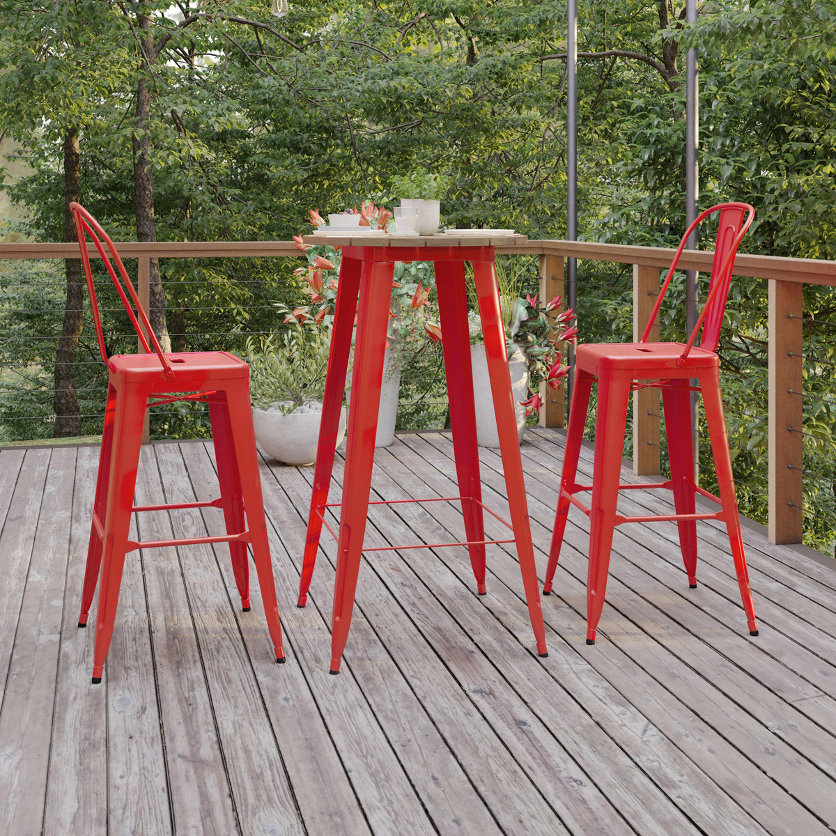 Brown/Red |#| 23.75inch RD Commercial Poly Bar Top Restaurant Table with Steel Frame-Brown/Red