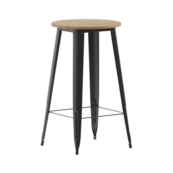 Brown/Black |#| 23.75inch RD Commercial Poly Bar Top Restaurant Table with Steel Frame-Brown/Black