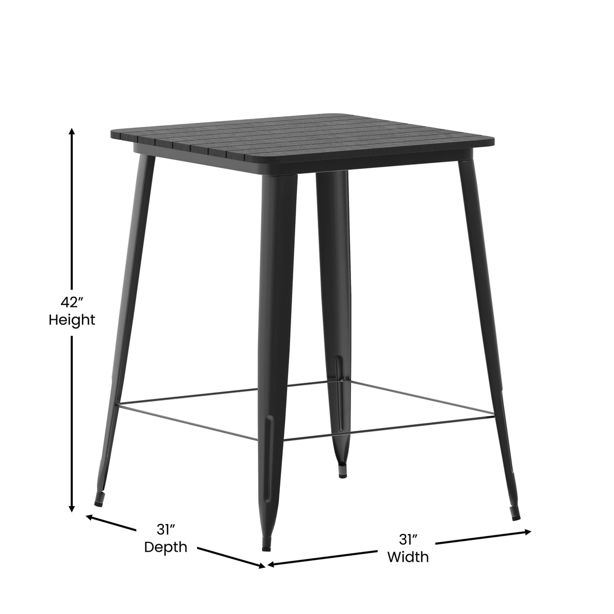 Black |#| 31.5inch SQ Commercial Poly Bar Top Restaurant Table with Steel Frame-Black/Black