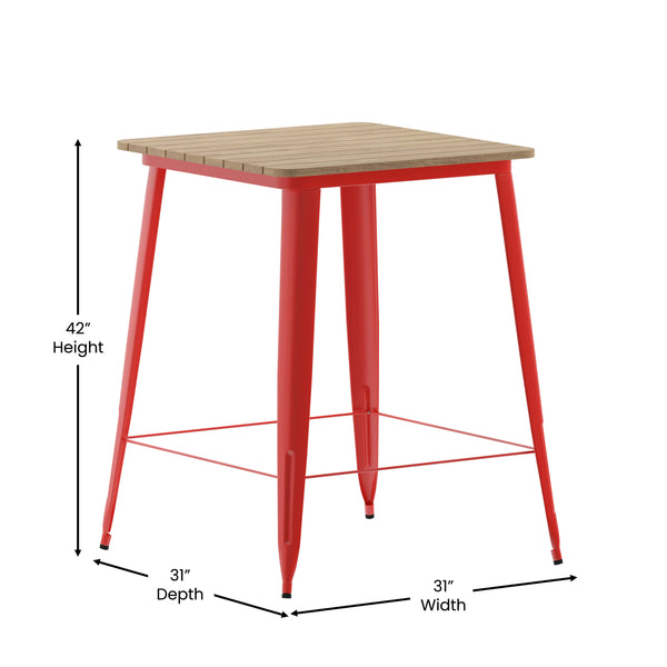 Brown/Red |#| 31.5inch SQ Commercial Poly Bar Top Restaurant Table with Steel Frame-Brown/Red