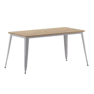 Declan Commercial Indoor/Outdoor Dining Table with Umbrella Hole, 30" x 60" All Weather Poly Resin Top and Steel Base - View 1