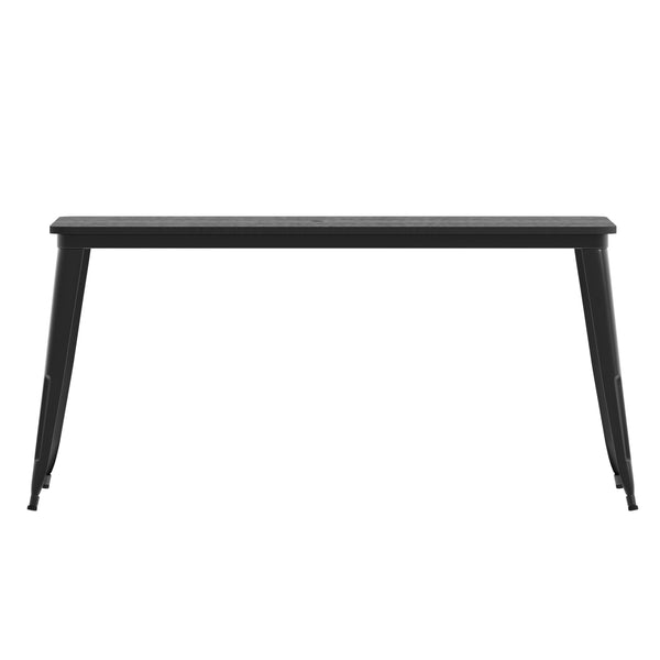 Black |#| 30x60 Commercial Poly Resin Restaurant Table with Umbrella Hole - Black/Black