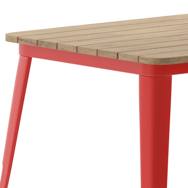 Brown/Red |#| 30x60 Commercial Poly Resin Restaurant Table with Umbrella Hole - Brown/Red