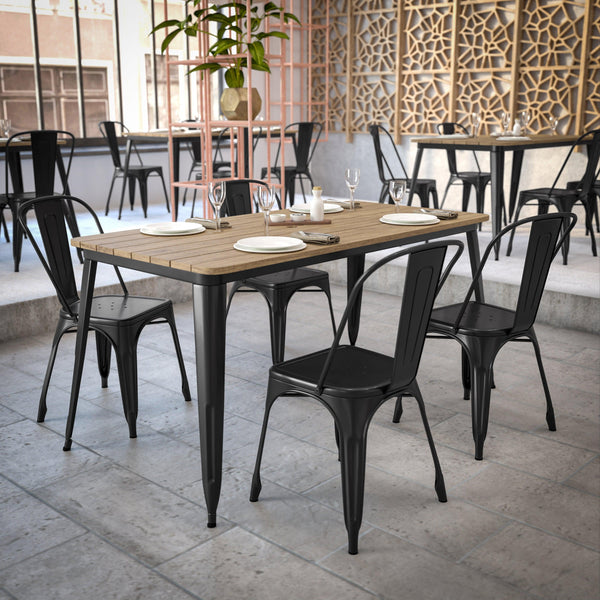 Brown/Black |#| 30x60 Commercial Poly Resin Restaurant Table with Umbrella Hole - Brown/Black