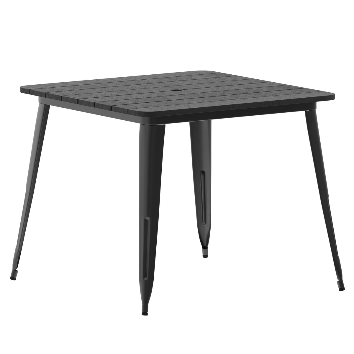 Black |#| 36inch SQ Commercial Poly Resin Restaurant Table with Umbrella Hole - Black/Black