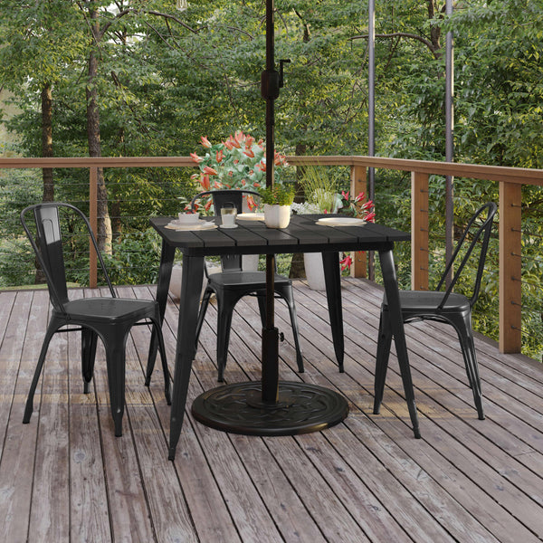 Black |#| 36inch SQ Commercial Poly Resin Restaurant Table with Umbrella Hole - Black/Black