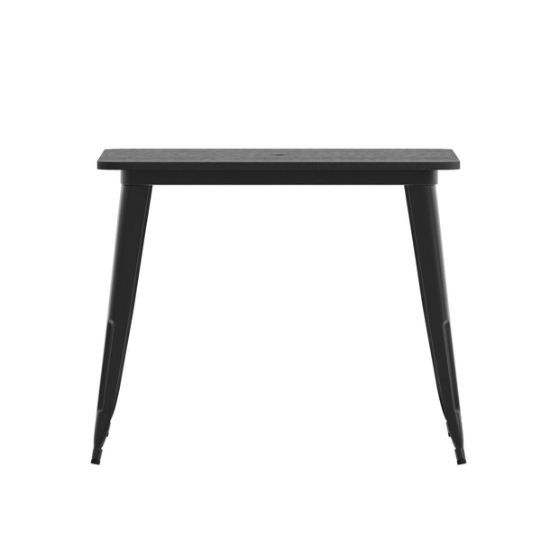 Black |#| 36inch SQ Commercial Poly Resin Restaurant Table with Umbrella Hole - Black/Black