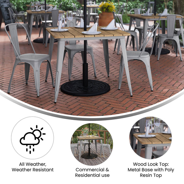 Brown/Silver |#| 36inch SQ Commercial Poly Resin Restaurant Table with Umbrella Hole - Brown/Silver