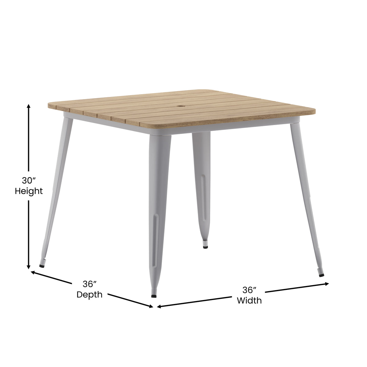 Brown/Silver |#| 36inch SQ Commercial Poly Resin Restaurant Table with Umbrella Hole - Brown/Silver