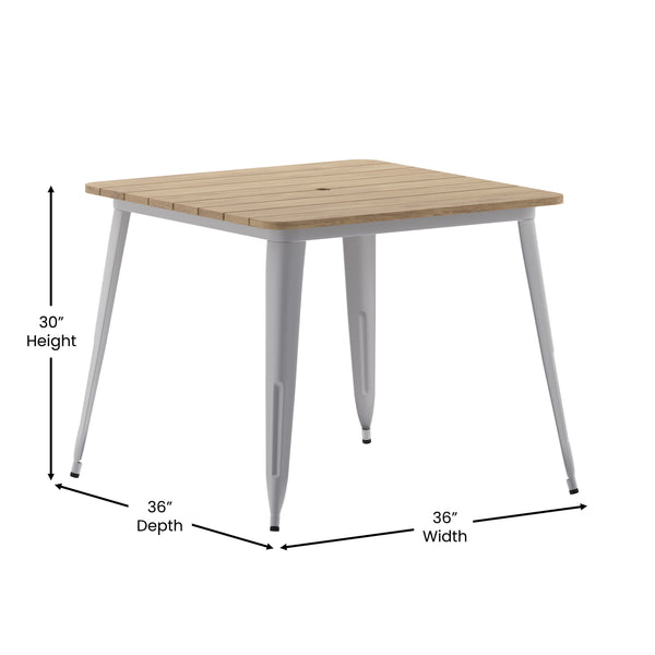 Brown/Silver |#| 36inch SQ Commercial Poly Resin Restaurant Table with Umbrella Hole - Brown/Silver