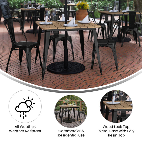 Brown/Black |#| 36inch SQ Commercial Poly Resin Restaurant Table with Umbrella Hole - Brown/Black