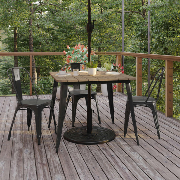 Brown/Black |#| 36inch SQ Commercial Poly Resin Restaurant Table with Umbrella Hole - Brown/Black