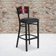 Mahogany Wood Back/Black Vinyl Seat/Black Metal Frame |#| Black 4 Square Back Metal Barstool - Mahogany Wood Back, Black Vinyl Seat