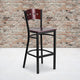 Mahogany Wood Back/Mahogany Wood Seat/Black Metal Frame |#| Black 4 Square Back Metal Restaurant Barstool - Mahogany Wood Back & Seat