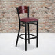 Mahogany Wood Back/Burgundy Vinyl Seat/Black Metal Frame |#| Black 4 Square Back Metal Barstool - Mahogany Wood Back, Burgundy Vinyl Seat