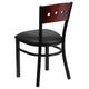 Mahogany Wood Back/Black Vinyl Seat/Black Metal Frame |#| Black 4 SQ Back Metal Restaurant Chair - Mahogany Wood Back, Black Vinyl Seat