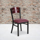 Mahogany Wood Back/Burgundy Vinyl Seat/Black Metal Frame |#| Black 4 SQ Back Metal Restaurant Chair - Mahogany Wood Back, Burgundy Vinyl Seat