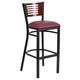 Mahogany Wood Back/Burgundy Vinyl Seat/Black Metal Frame |#| Black Slat Back Metal Restaurant Barstool - Mahogany Wood Back, Burg Vinyl Seat