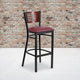 Mahogany Wood Back/Burgundy Vinyl Seat/Black Metal Frame |#| Black Slat Back Metal Restaurant Barstool - Mahogany Wood Back, Burg Vinyl Seat