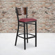 Walnut Wood Back/Burgundy Vinyl Seat/Black Metal Frame |#| Black Slat Back Metal Restaurant Barstool - Walnut Back, Burgundy Vinyl Seat
