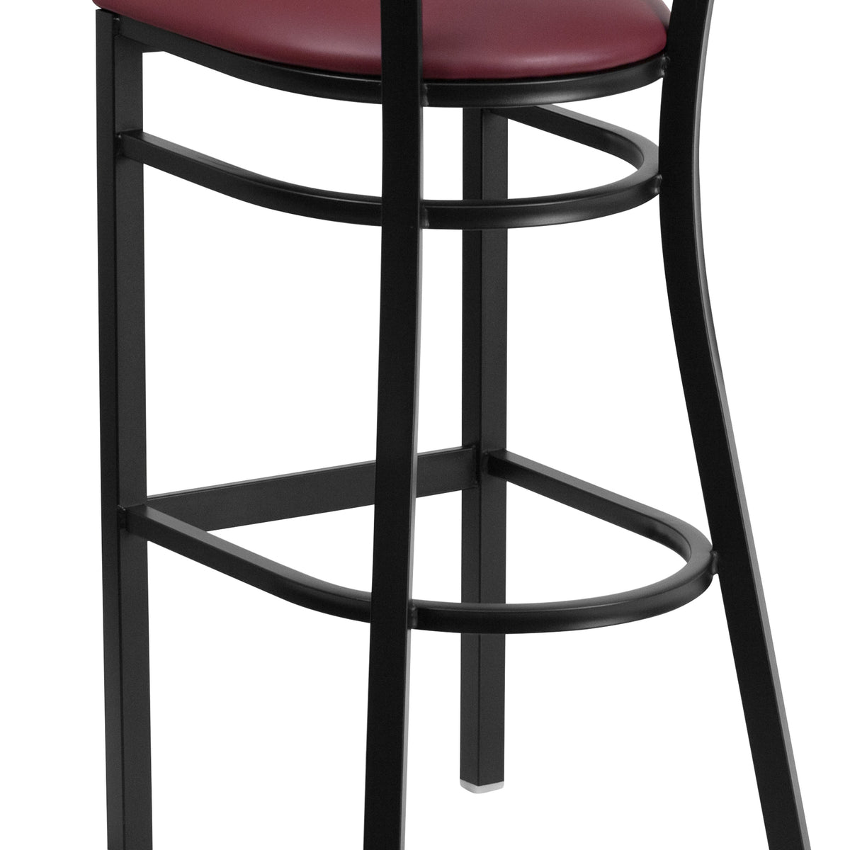 Mahogany Wood Back/Burgundy Vinyl Seat/Black Metal Frame |#| Black Slat Back Metal Restaurant Barstool - Mahogany Wood Back, Burg Vinyl Seat