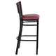 Mahogany Wood Back/Burgundy Vinyl Seat/Black Metal Frame |#| Black Slat Back Metal Restaurant Barstool - Mahogany Wood Back, Burg Vinyl Seat