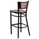 Mahogany Wood Back/Mahogany Wood Seat/Black Metal Frame |#| Black Slat Back Metal Restaurant Barstool - Mahogany Wood Back & Seat