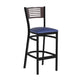 Walnut Wood Back/Blue Vinyl Seat/Black Metal Frame |#| Black Slat Back Metal Restaurant Barstool - Walnut Back, Blue Vinyl Seat