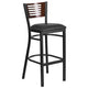 Walnut Wood Back/Black Vinyl Seat/Black Metal Frame |#| Black Slat Back Metal Restaurant Barstool - Walnut Wood Back, Black Vinyl Seat