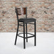 Walnut Wood Back/Black Vinyl Seat/Black Metal Frame |#| Black Slat Back Metal Restaurant Barstool - Walnut Wood Back, Black Vinyl Seat