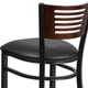 Walnut Wood Back/Black Vinyl Seat/Black Metal Frame |#| Black Slat Back Metal Restaurant Barstool - Walnut Wood Back, Black Vinyl Seat