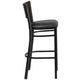 Walnut Wood Back/Black Vinyl Seat/Black Metal Frame |#| Black Slat Back Metal Restaurant Barstool - Walnut Wood Back, Black Vinyl Seat