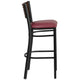 Walnut Wood Back/Burgundy Vinyl Seat/Black Metal Frame |#| Black Slat Back Metal Restaurant Barstool - Walnut Back, Burgundy Vinyl Seat