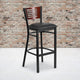 Mahogany Wood Back/Black Vinyl Seat/Black Metal Frame |#| Black Slat Back Metal Restaurant Barstool - Mahogany Wood Back, Black Vinyl Seat