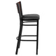 Mahogany Wood Back/Black Vinyl Seat/Black Metal Frame |#| Black Slat Back Metal Restaurant Barstool - Mahogany Wood Back, Black Vinyl Seat