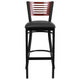 Mahogany Wood Back/Black Vinyl Seat/Black Metal Frame |#| Black Slat Back Metal Restaurant Barstool - Mahogany Wood Back, Black Vinyl Seat