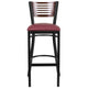 Walnut Wood Back/Burgundy Vinyl Seat/Black Metal Frame |#| Black Slat Back Metal Restaurant Barstool - Walnut Back, Burgundy Vinyl Seat