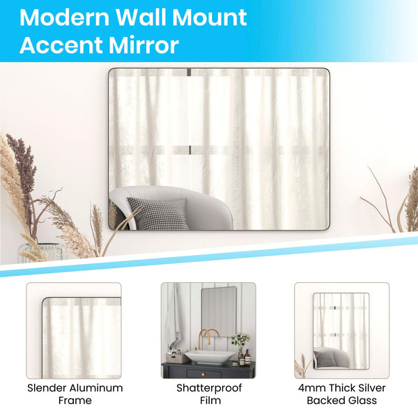 22"W x 30"L |#| Horizontal or Vertical Accent Wall Mount Mirror with Black Metal Frame-22" x 30"