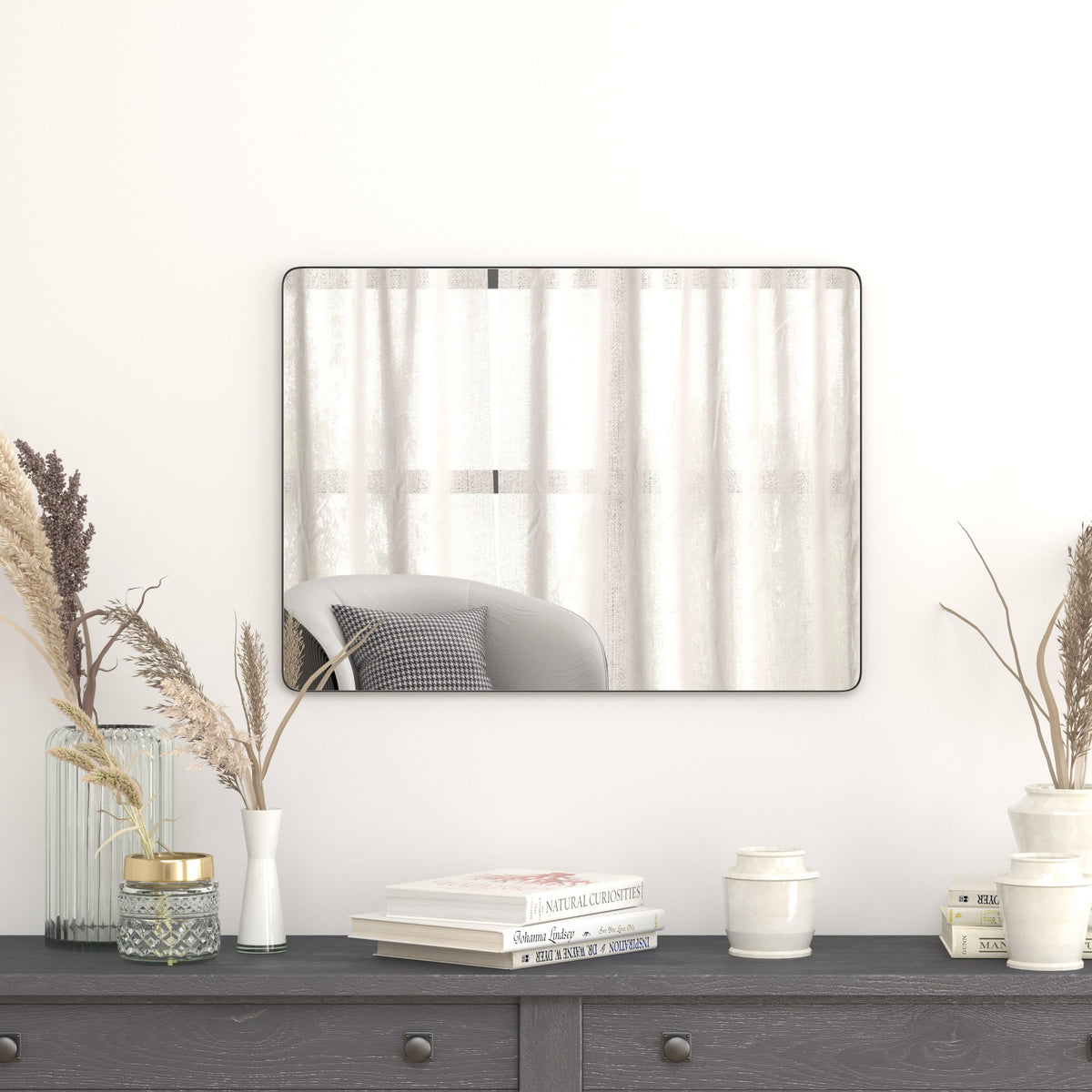 22"W x 30"L |#| Horizontal or Vertical Accent Wall Mount Mirror with Black Metal Frame-22" x 30"