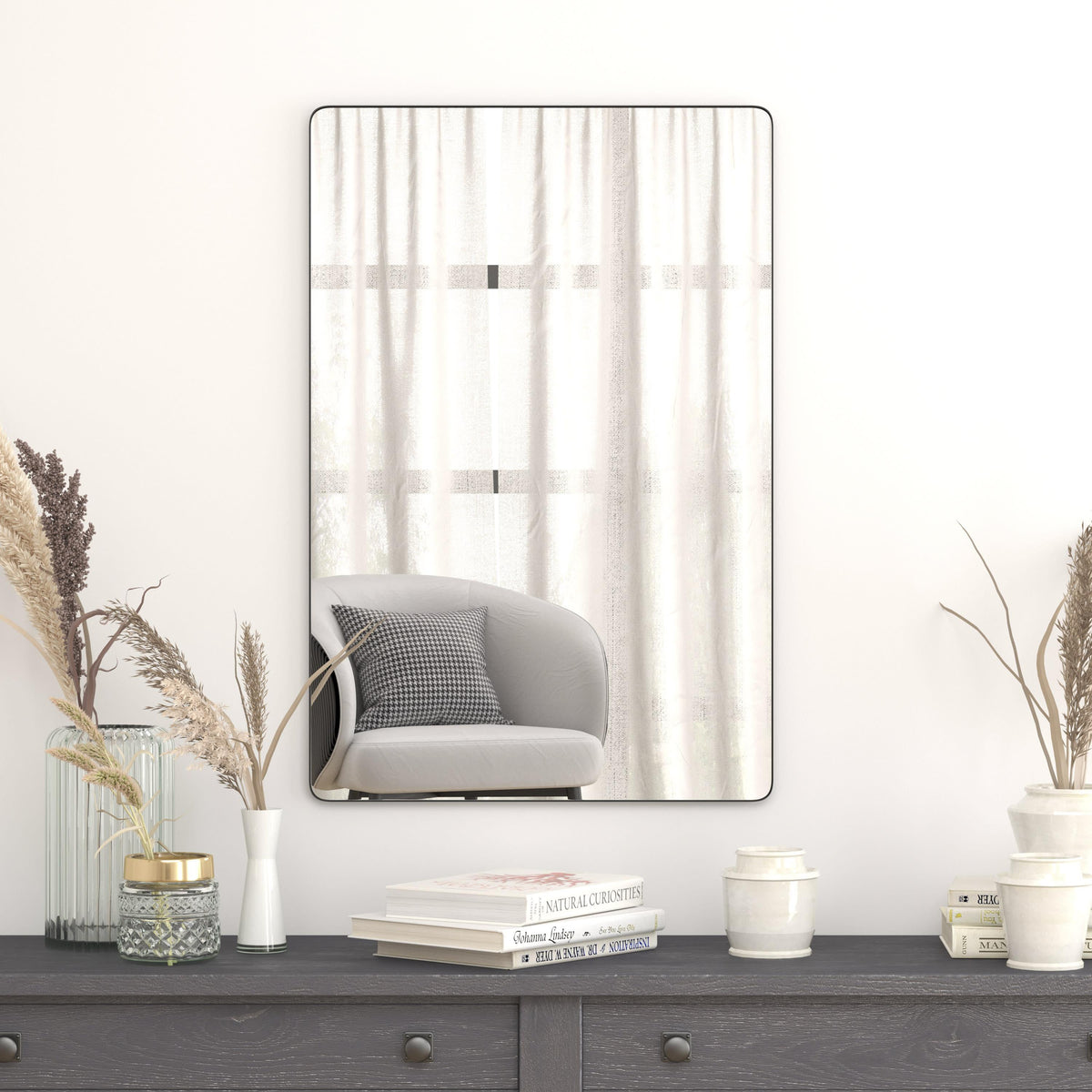 24"W x 36"L |#| Horizontal or Vertical Accent Wall Mount Mirror with Black Metal Frame-24" x 36"