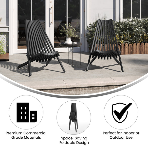 Black |#| Commercial Indoor/Outdoor Low Profile Acacia Wood Patio Folding Chair in Black