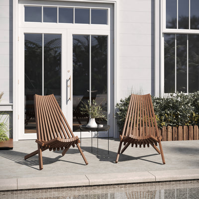 Delia Commercial Grade Indoor/Outdoor Folding Acacia Wood Chair, Low Profile Lounge for Patio, Porch, Garden