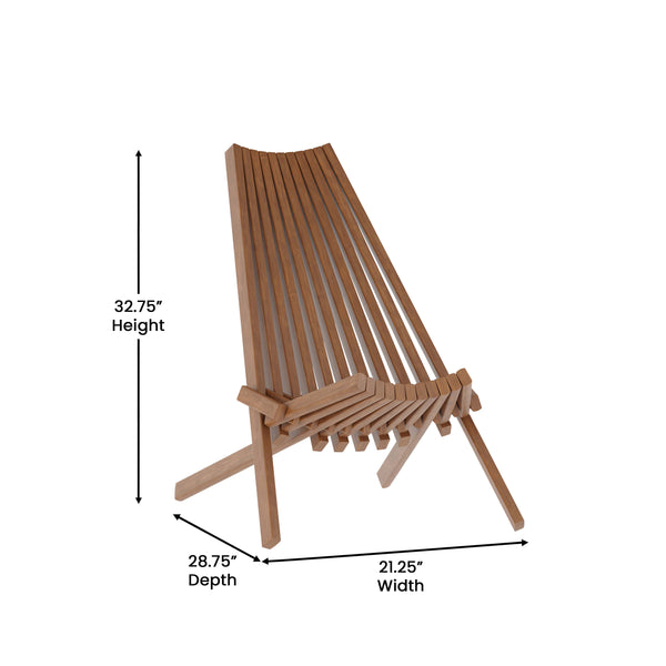 Brown |#| Commercial Indoor/Outdoor Low Profile Acacia Wood Patio Folding Chair in Brown