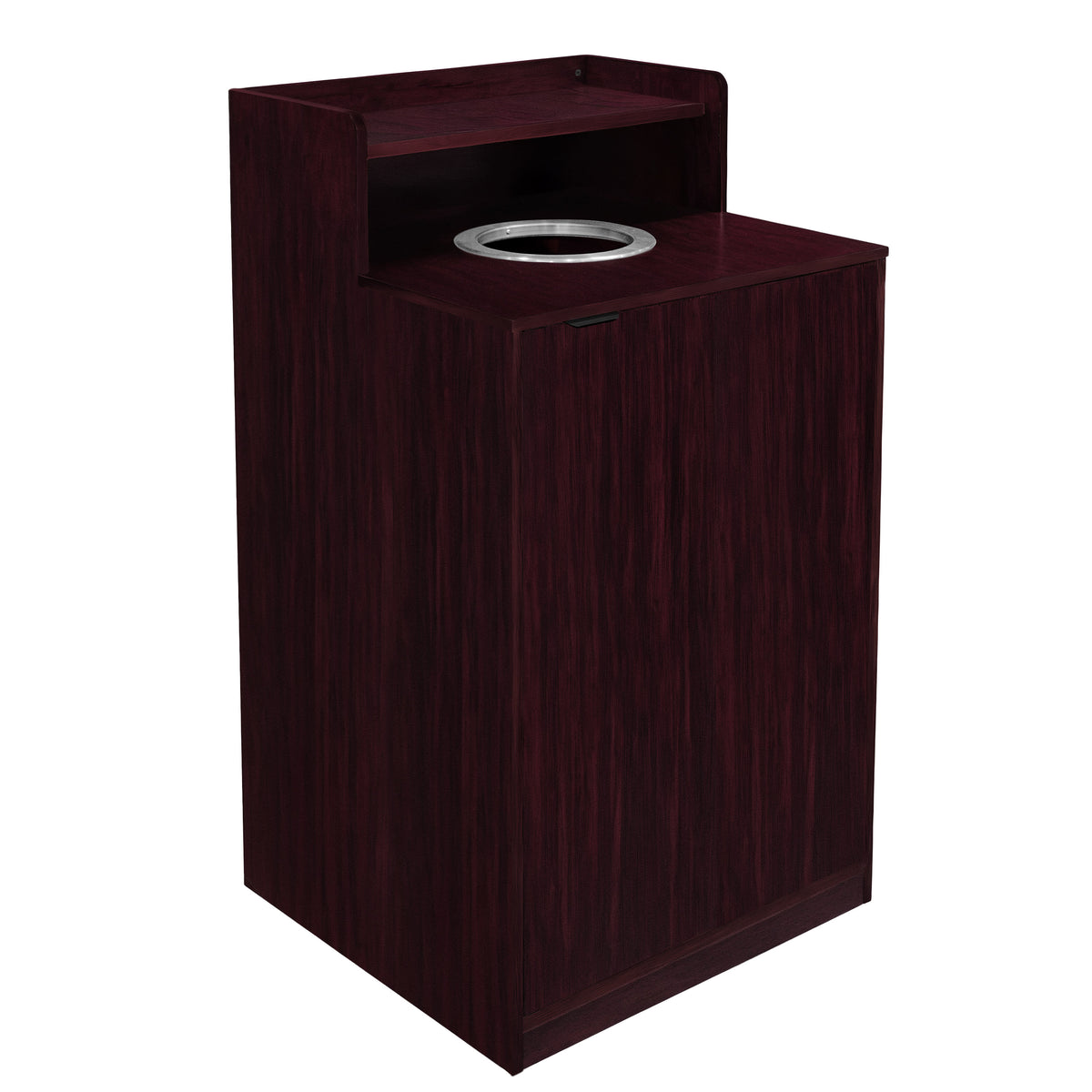 Mahogany |#| Commercial Grade 32 Gallon Wood Tray Top Trash Enclosure with Drop Hole-Mahogany