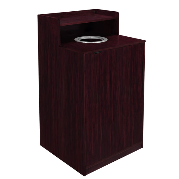 Mahogany |#| Commercial Grade 32 Gallon Wood Tray Top Trash Enclosure with Drop Hole-Mahogany