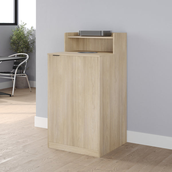 Oak |#| Commercial Grade 32 Gallon Wood Tray Top Trash Enclosure with Drop Hole-Oak