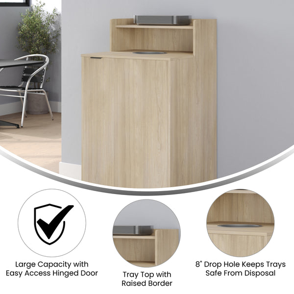 Oak |#| Commercial Grade 32 Gallon Wood Tray Top Trash Enclosure with Drop Hole-Oak